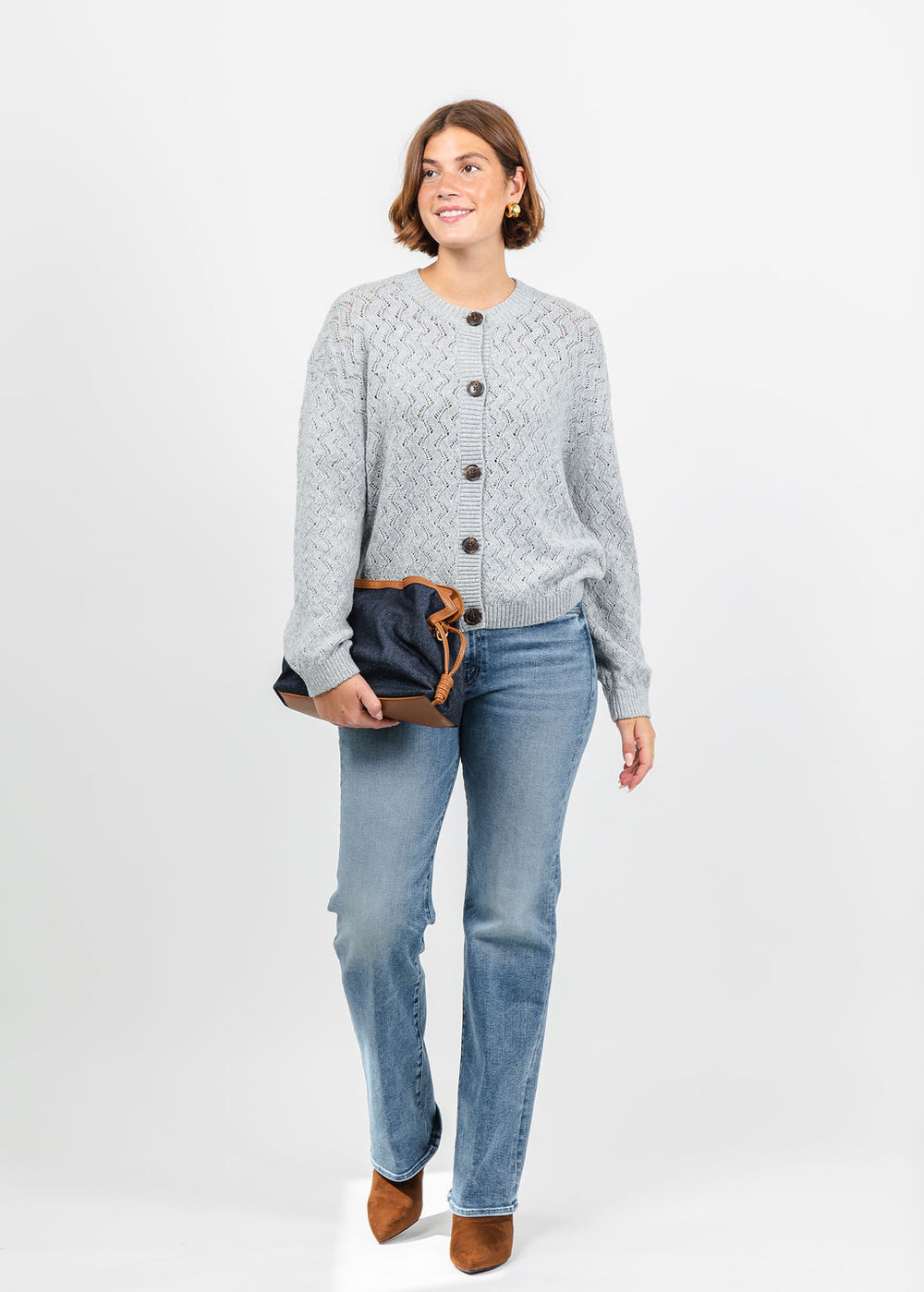 Varley Hossler Knit Cardigan in Grey Melange available at Barbara Katz
