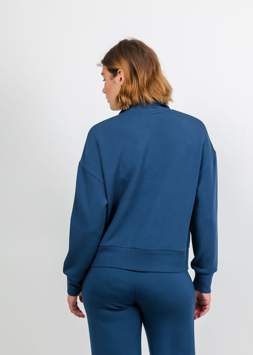 Varley Mavis Mock Neck Sweat - Sea Blue available at Barbara Katz