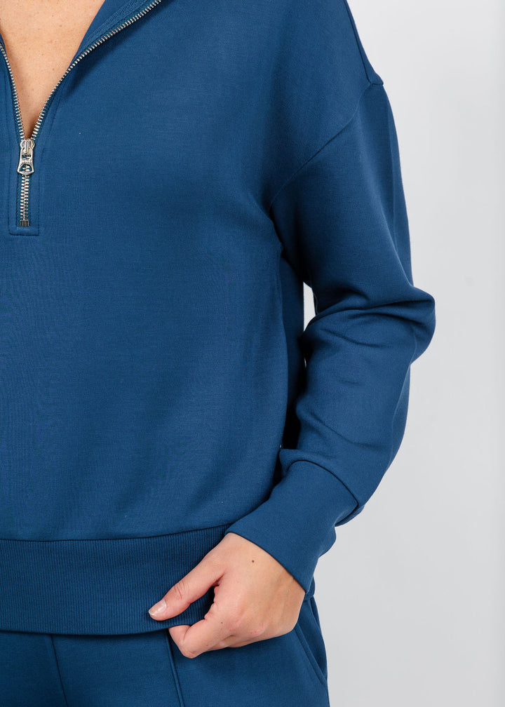 Varley Mavis Mock Neck Sweat - Sea Blue available at Barbara Katz