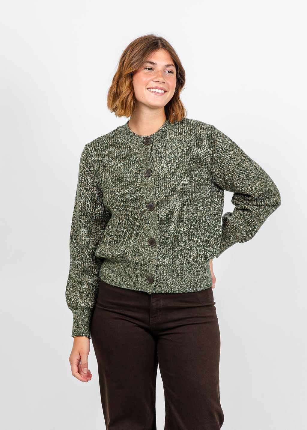 Varley Patricia Rib Cardigan - Ponderosa Pine Fleck available at Barbara Katz