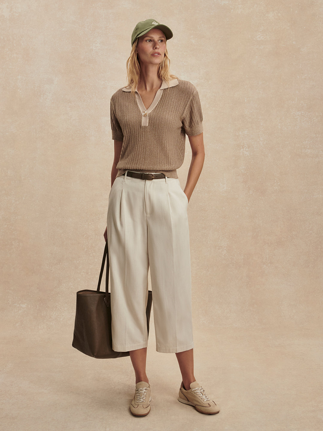Varley Perrine Knit Polo in Sepia Twist available at Barbara Katz