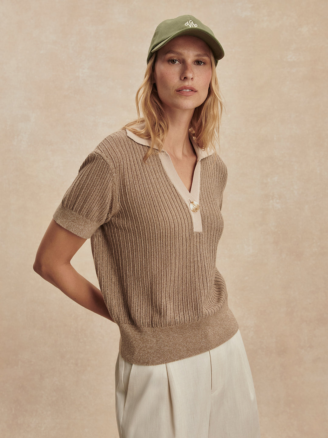 Varley Perrine Knit Polo in Sepia Twist available at Barbara Katz