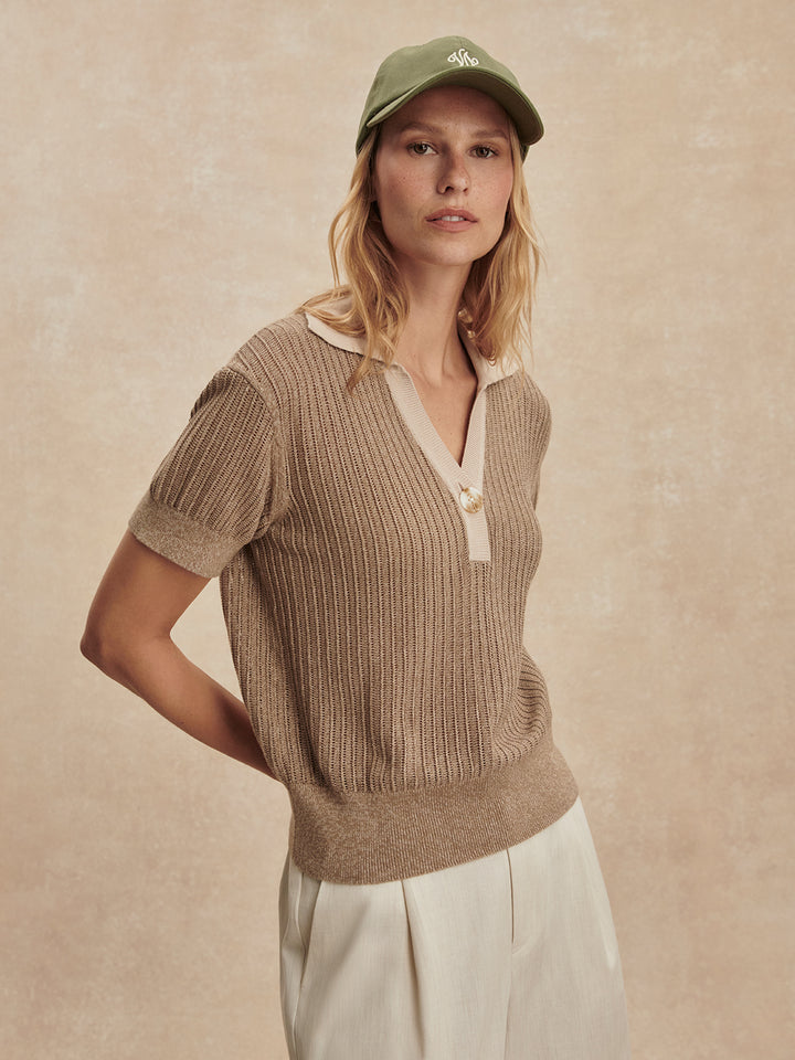 Varley Perrine Knit Polo in Sepia Twist available at Barbara Katz