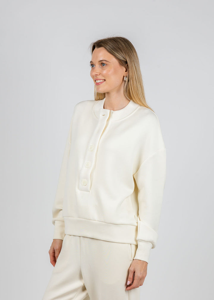Varley Reena Button Front Sweatshirt in Pristine available at Barbara Katz