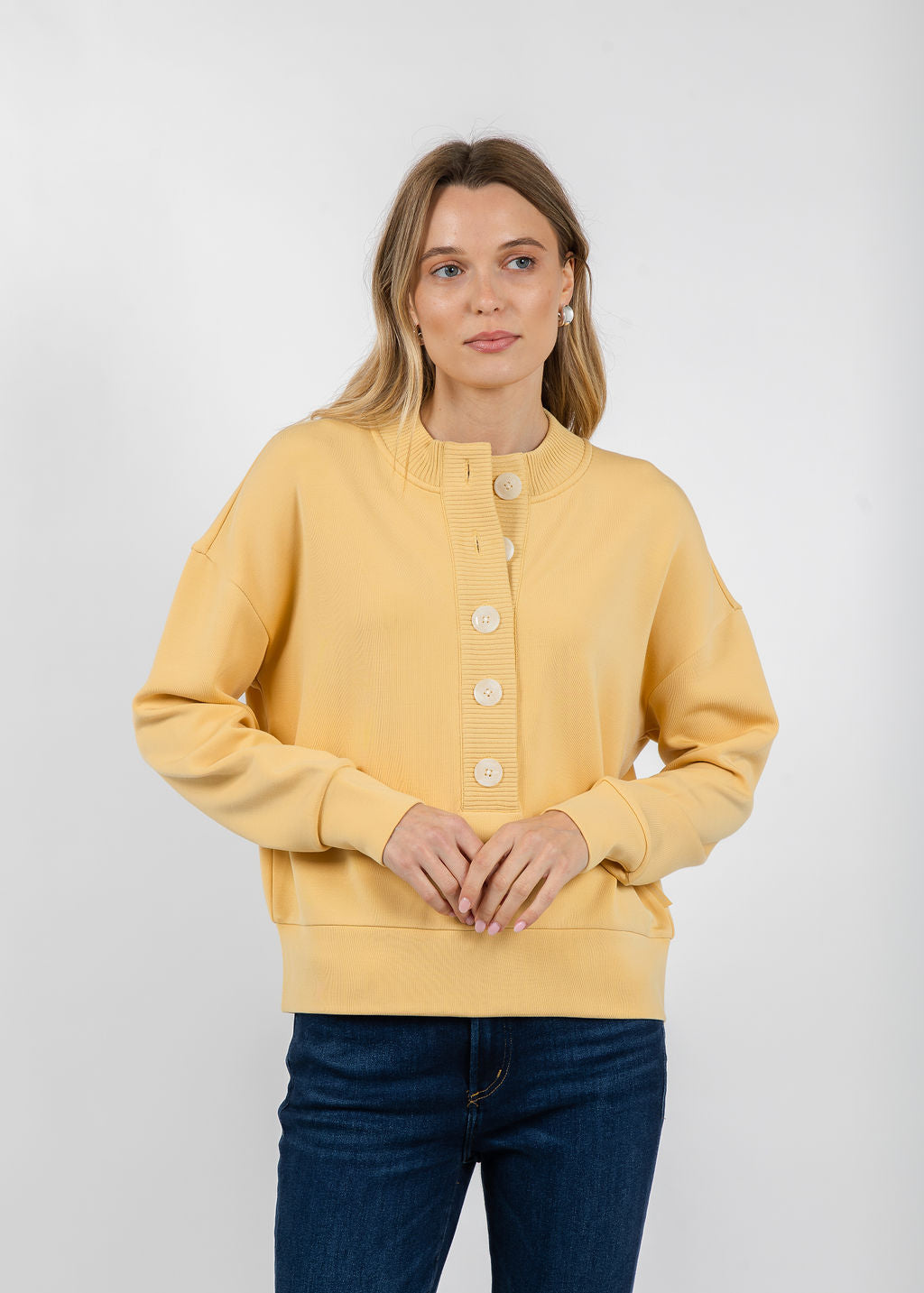 Varley Reena Button Front Sweat in Sahara Sun available at Barbara Katz