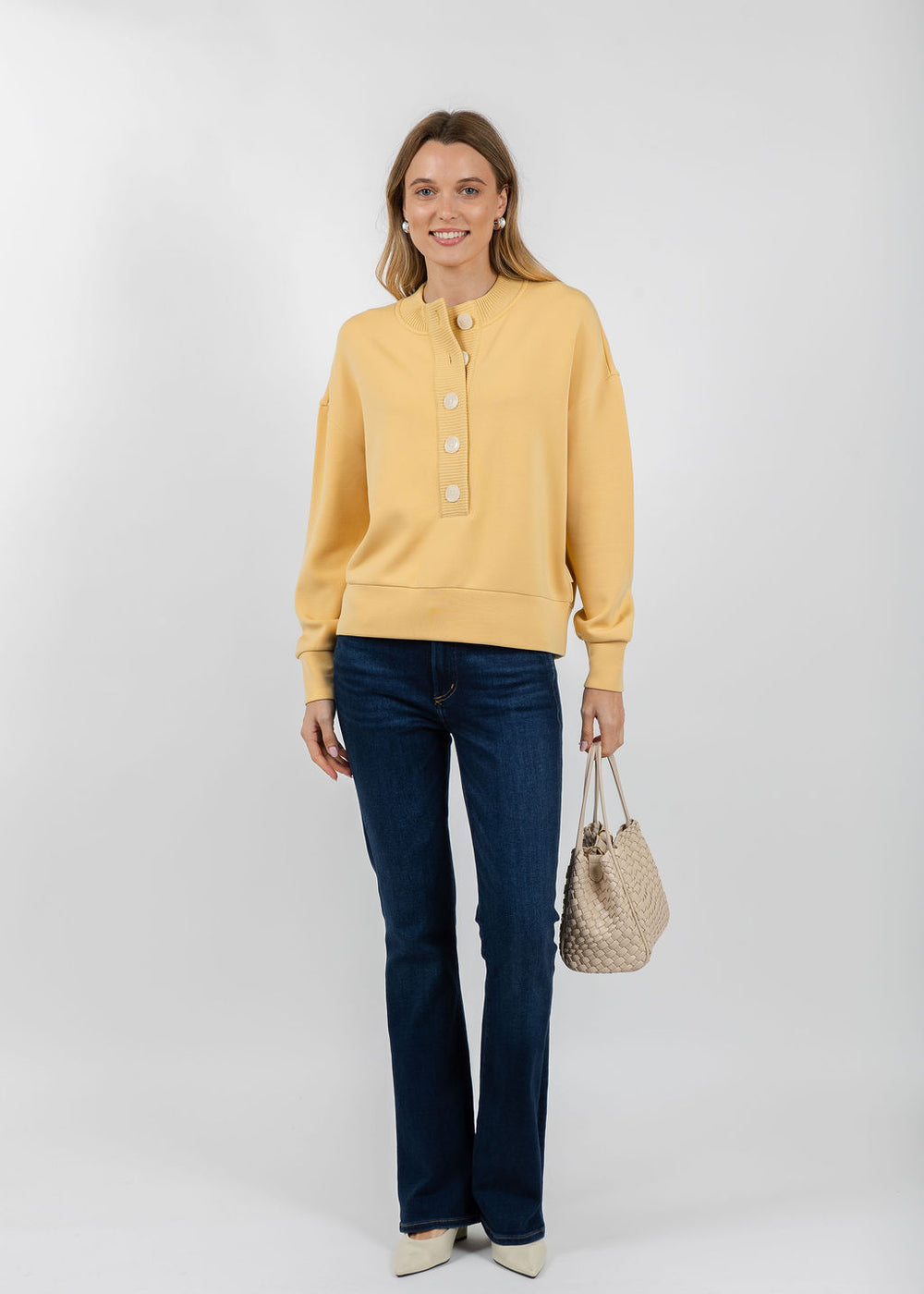 Varley Reena Button Front Sweat in Sahara Sun available at Barbara Katz