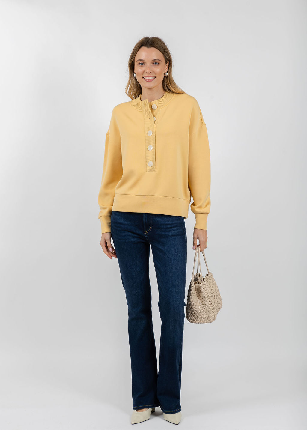 Varley Reena Button Front Sweat in Sahara Sun available at Barbara Katz