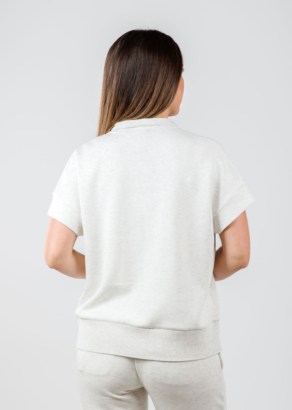 Varley Ritchie Short Sleeve Sweatshirt in Ivory Marl available at Barbara Katz 
