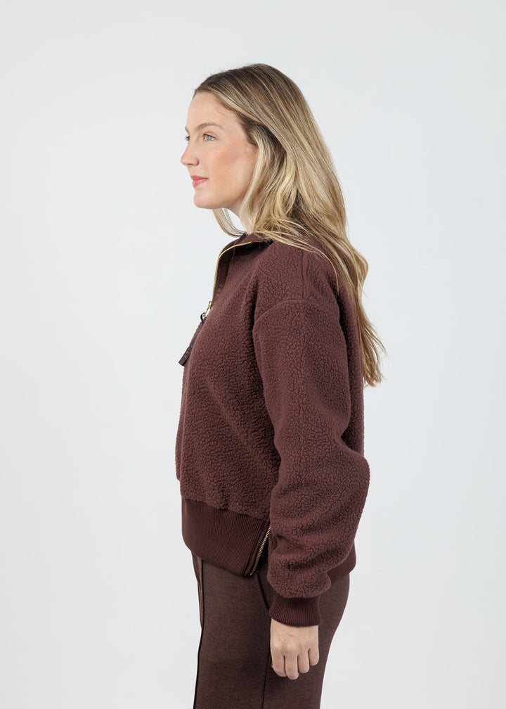Varley Roselle Half-Zip Fleece Sweater in Deep Mahogany available at Barbara Katz
