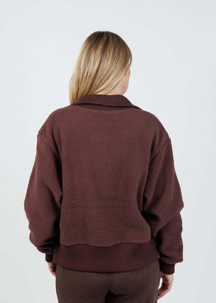 Varley Roselle Half-Zip Fleece Sweater in Deep Mahogany available at Barbara Katz