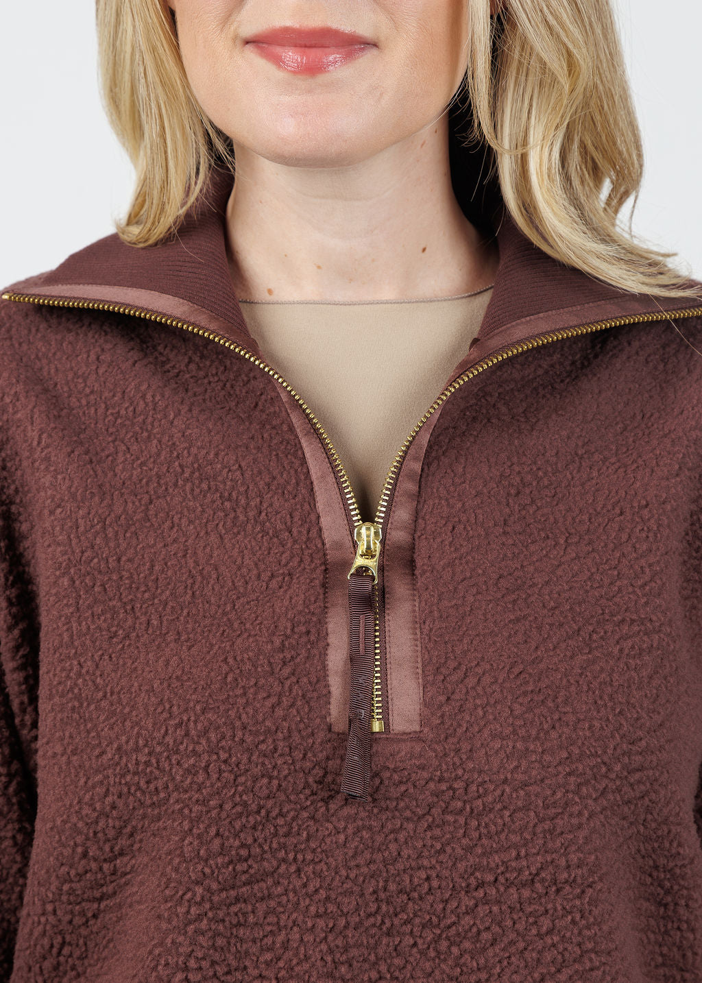 Varley Roselle Half-Zip Fleece Sweater in Deep Mahogany available at Barbara Katz