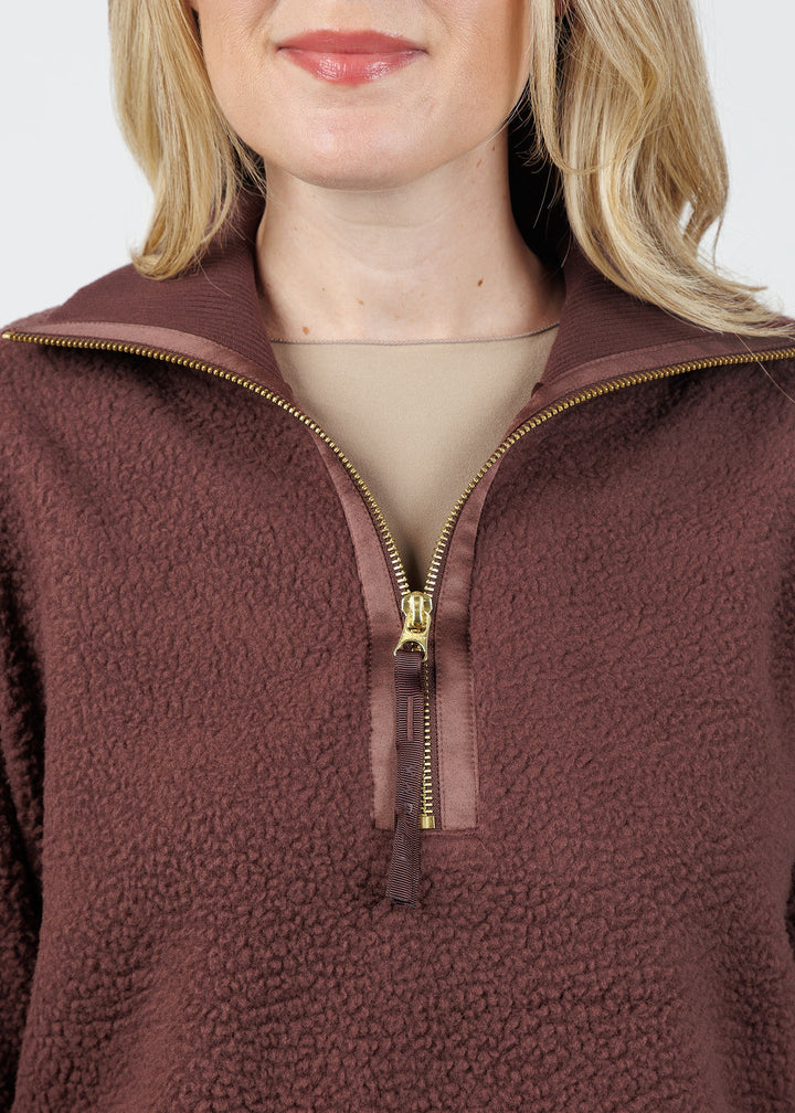 Varley Roselle Half-Zip Fleece Sweater in Deep Mahogany available at Barbara Katz
