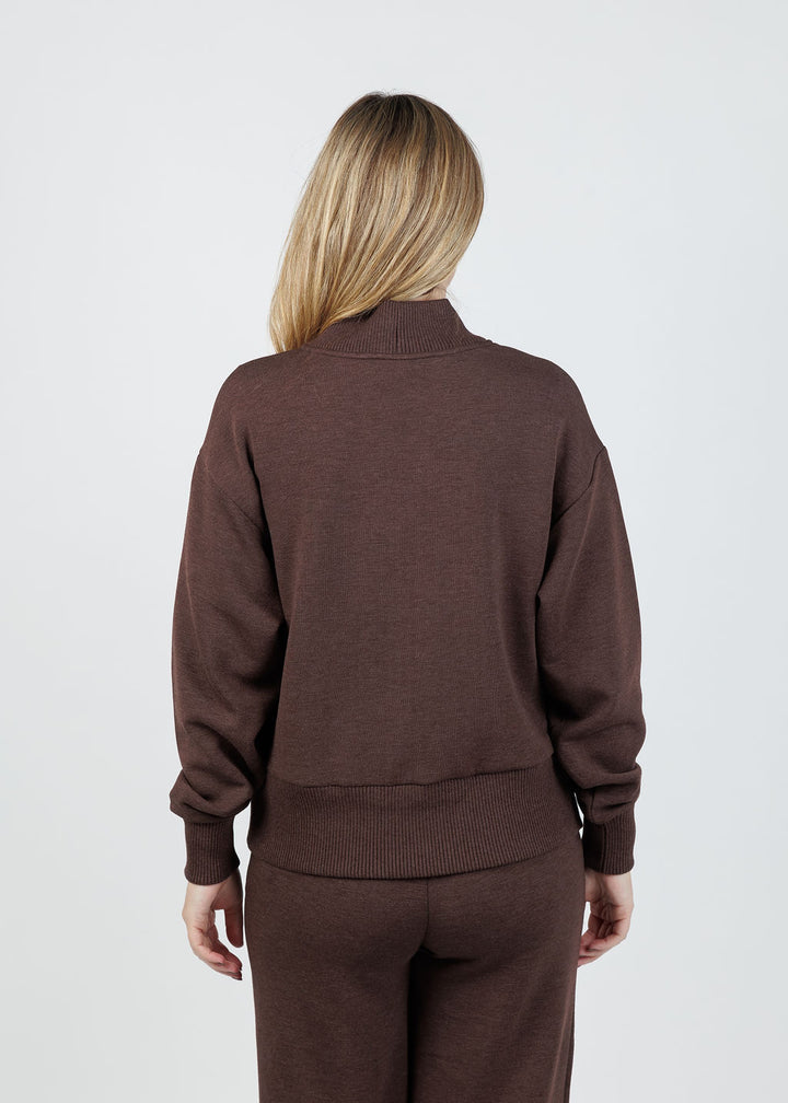 Varley Sally Half-Zip Sweat in Coffee Bean Marl available at Barbara Katz