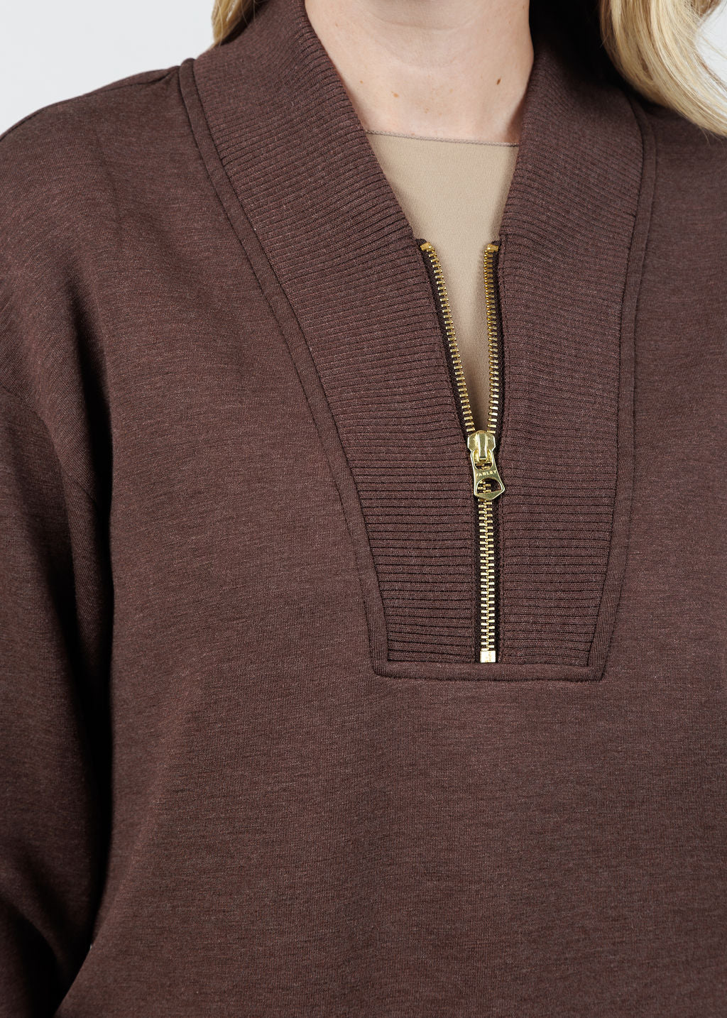 Varley Sally Half-Zip Sweat in Coffee Bean Marl available at Barbara Katz
