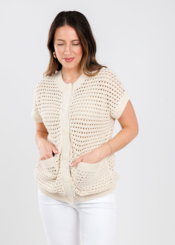 Varley Sidra Button-Through Vest Sweater in Birch available at Barbara Katz
