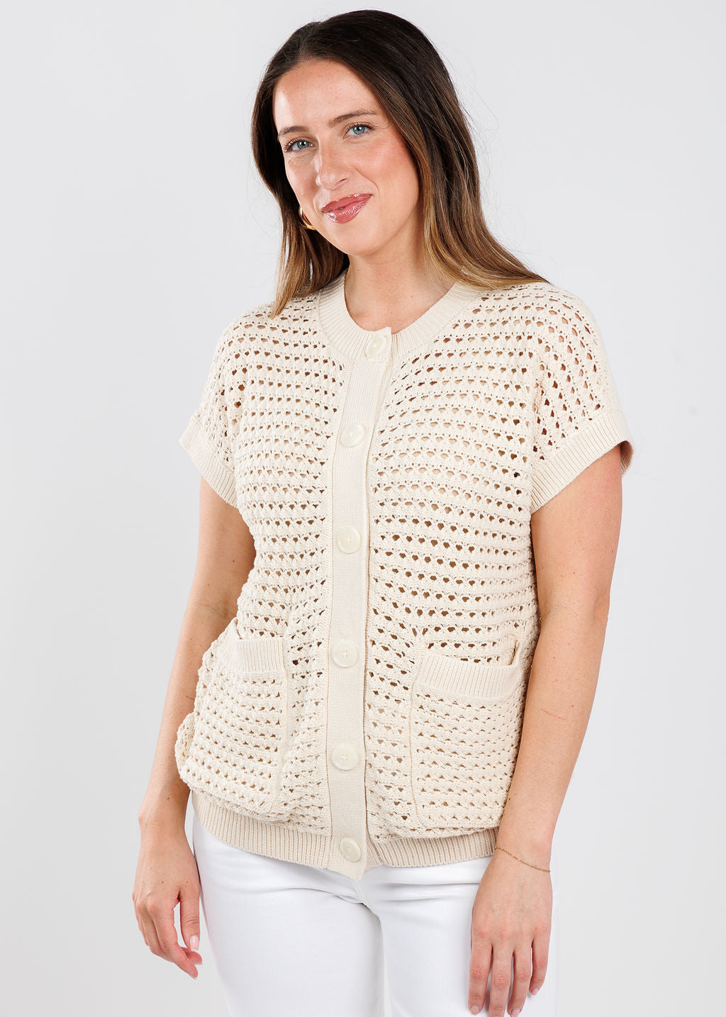 Varley Sidra Button-Through Vest in Birch available at Barbara Katz
