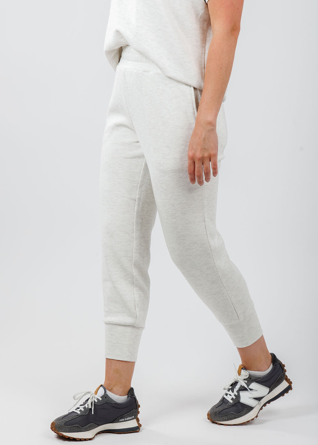 Varley Ritchie Short Sleeve Sweatshirt in Ivory Marl available at Barbara Katz