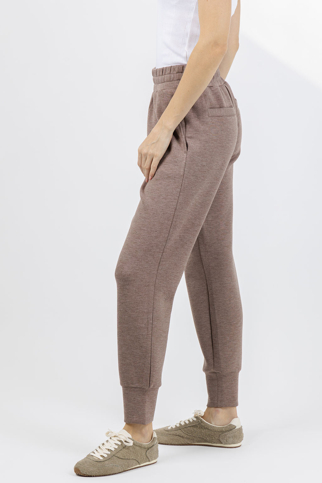 Varley The Slim Cuff Pants 27.5" in Deep Taupe Marl Fleck available at Barbara Katz