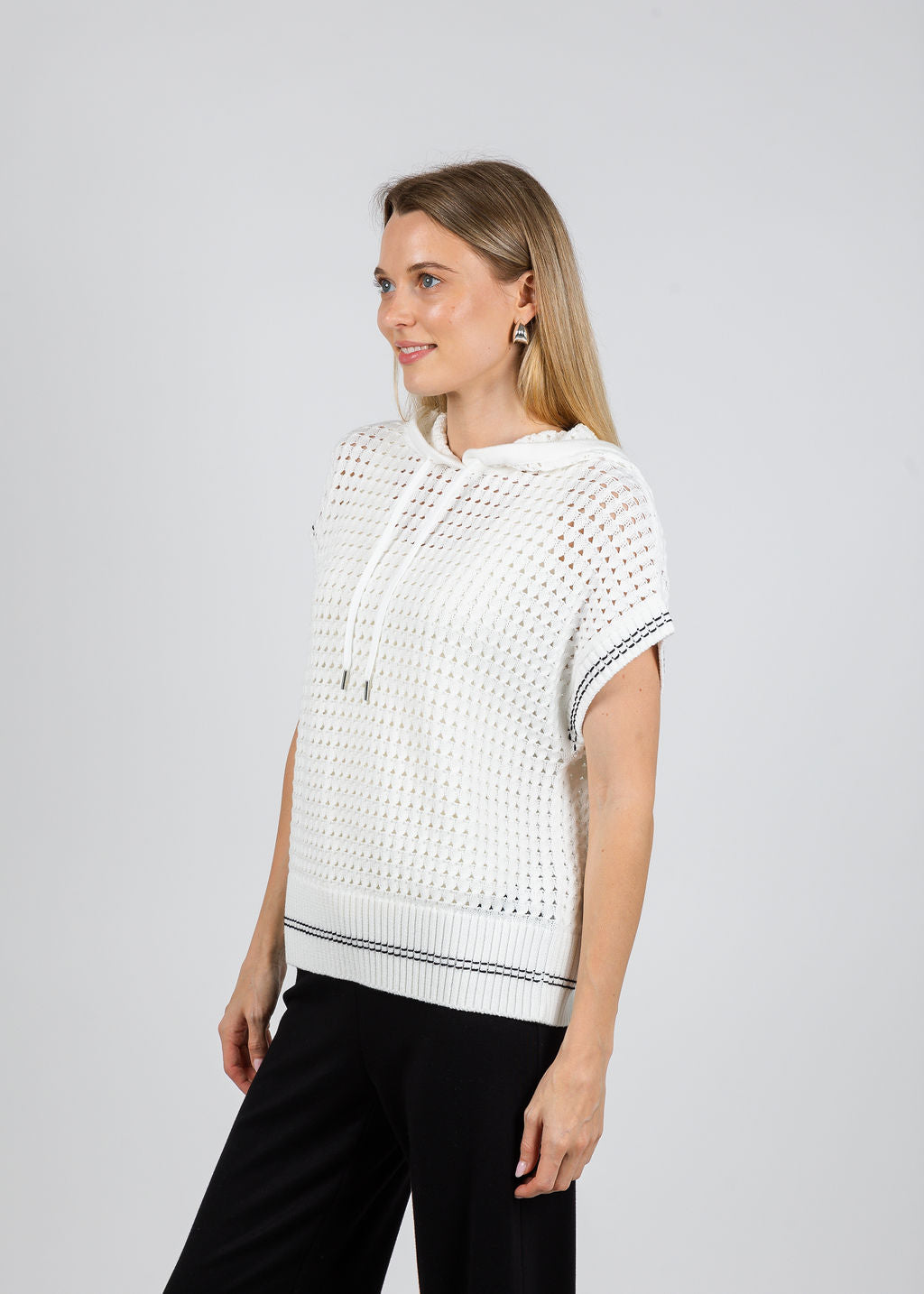 Varley Vittoria Knit Hoodie in Snow White available at Barbara Katz