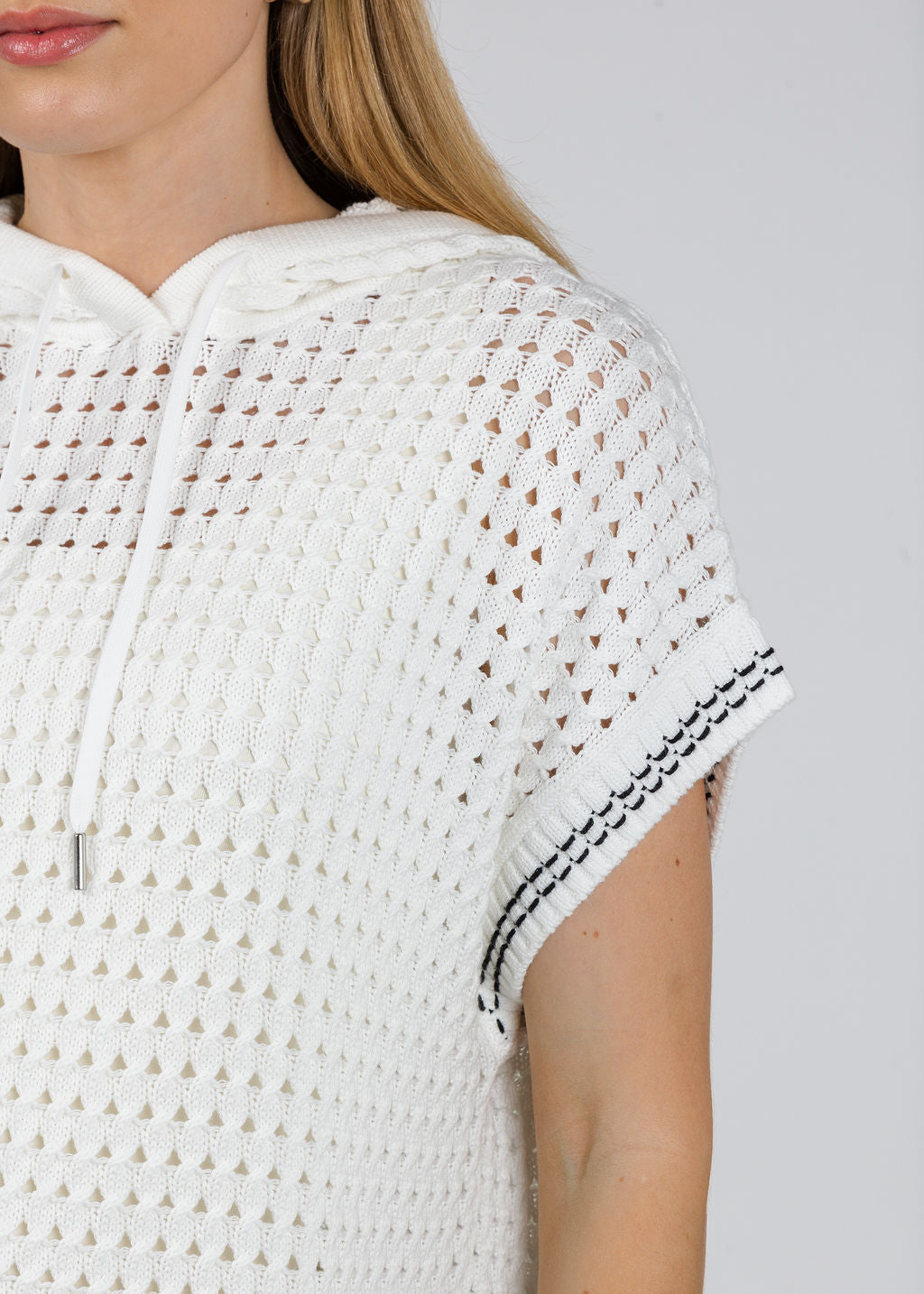 Varley Vittoria Knit Hoodie in Snow White available at Barbara Katz