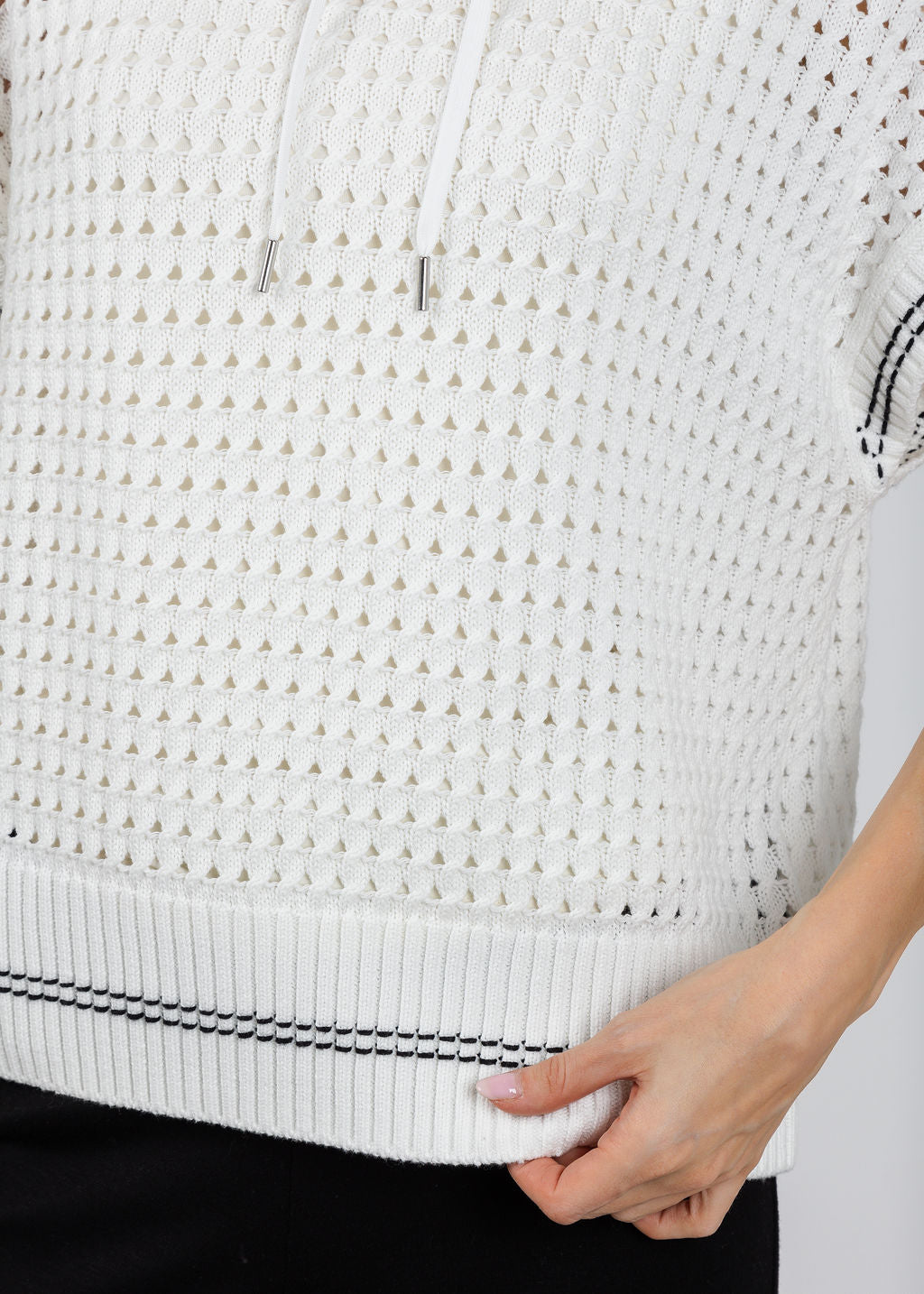 Varley Vittoria Knit Hoodie in Snow White available at Barbara Katz