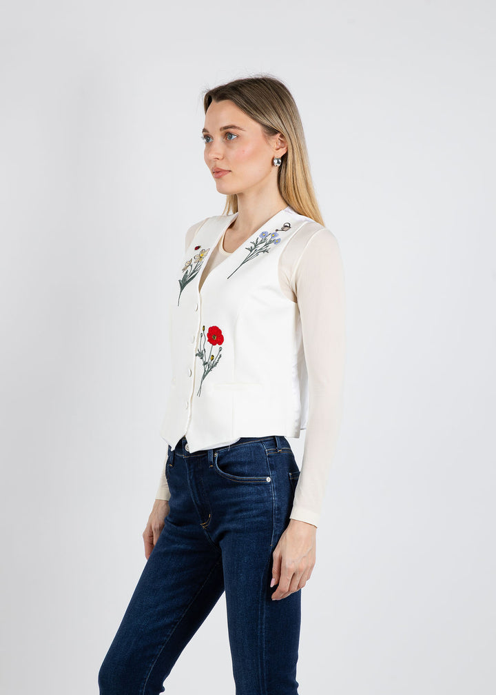 Vilagallo Agata Crepe Vest in Blanco Flowers available at Barbra Katz