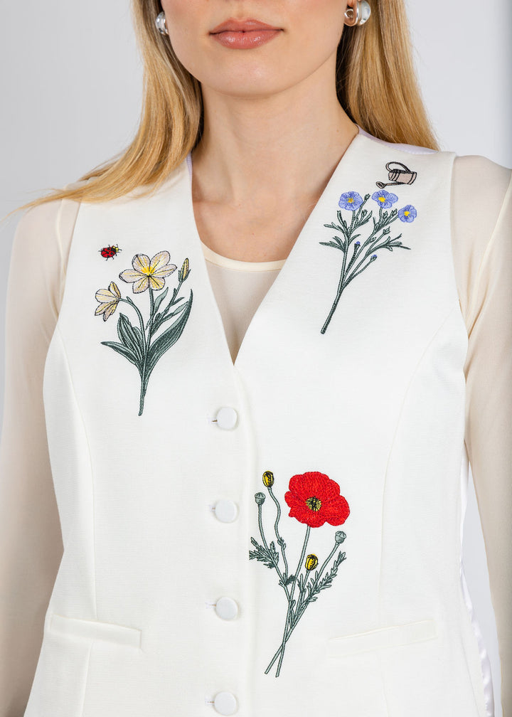 Vilagallo Agata Crepe Vest in Blanco Flowers available at Barbra Katz