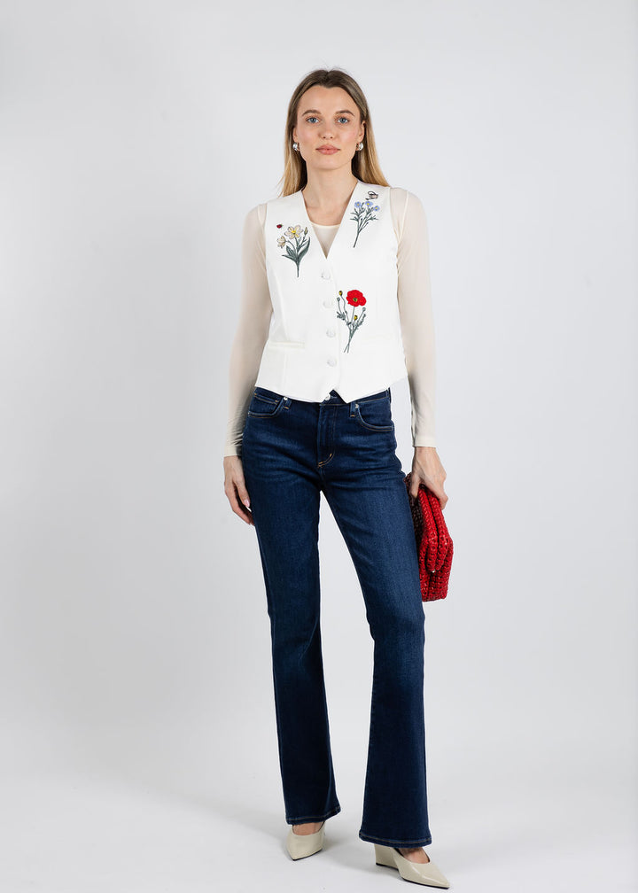 Vilagallo Agata Crepe Vest in Blanco Flowers available at Barbra Katz