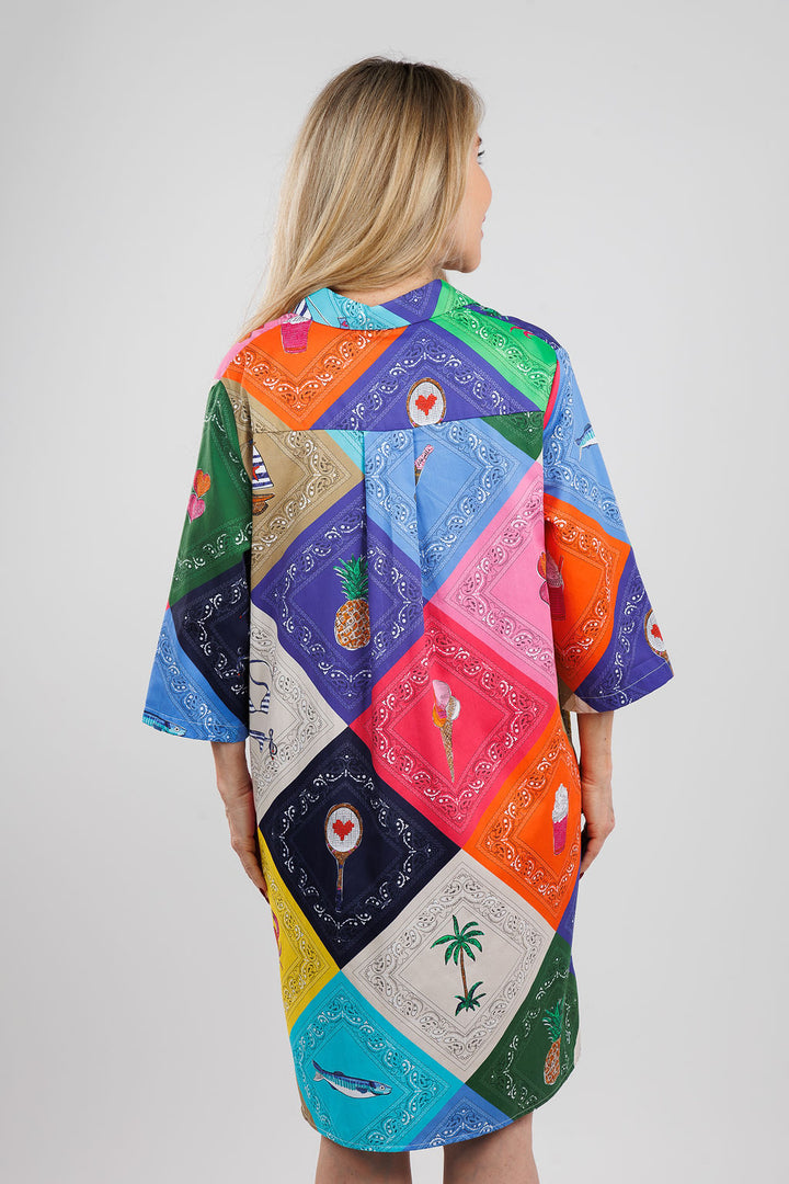 Vilagallo Alana Bandana Printed Dress in Multi available at Barbara Katz