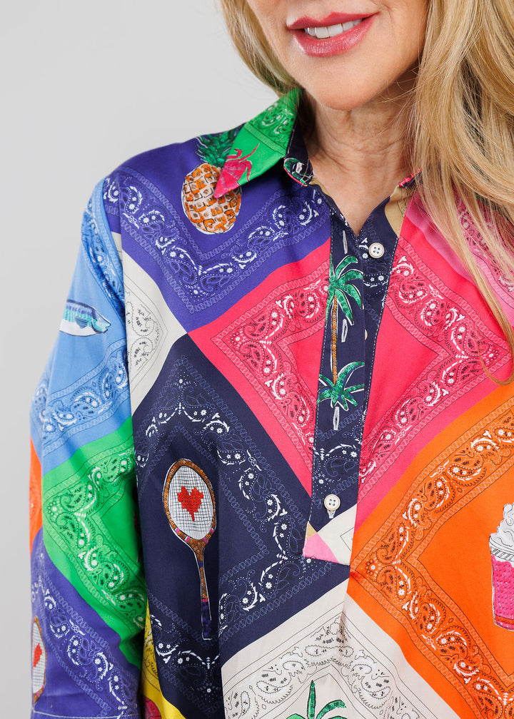 Vilagallo Alana Bandana Collared Dress in Multi available at Barbara Katz