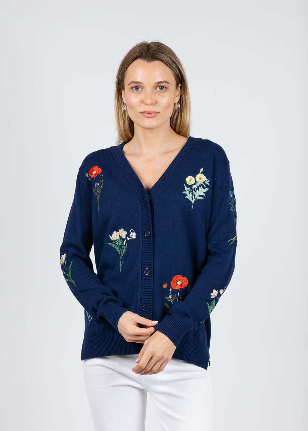 Vilagallo Botanico Embroidered Cardigan in Navy available at Barbara Katz
