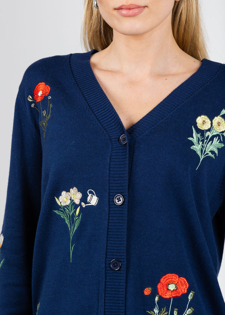 Vilagallo Botanico Embroidered Cardigan in Navy available at Barbara Katz