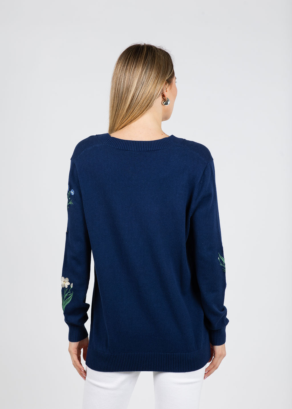 Vilagallo Botanico Embroidered Cardigan in Navy available at Barbara Katz