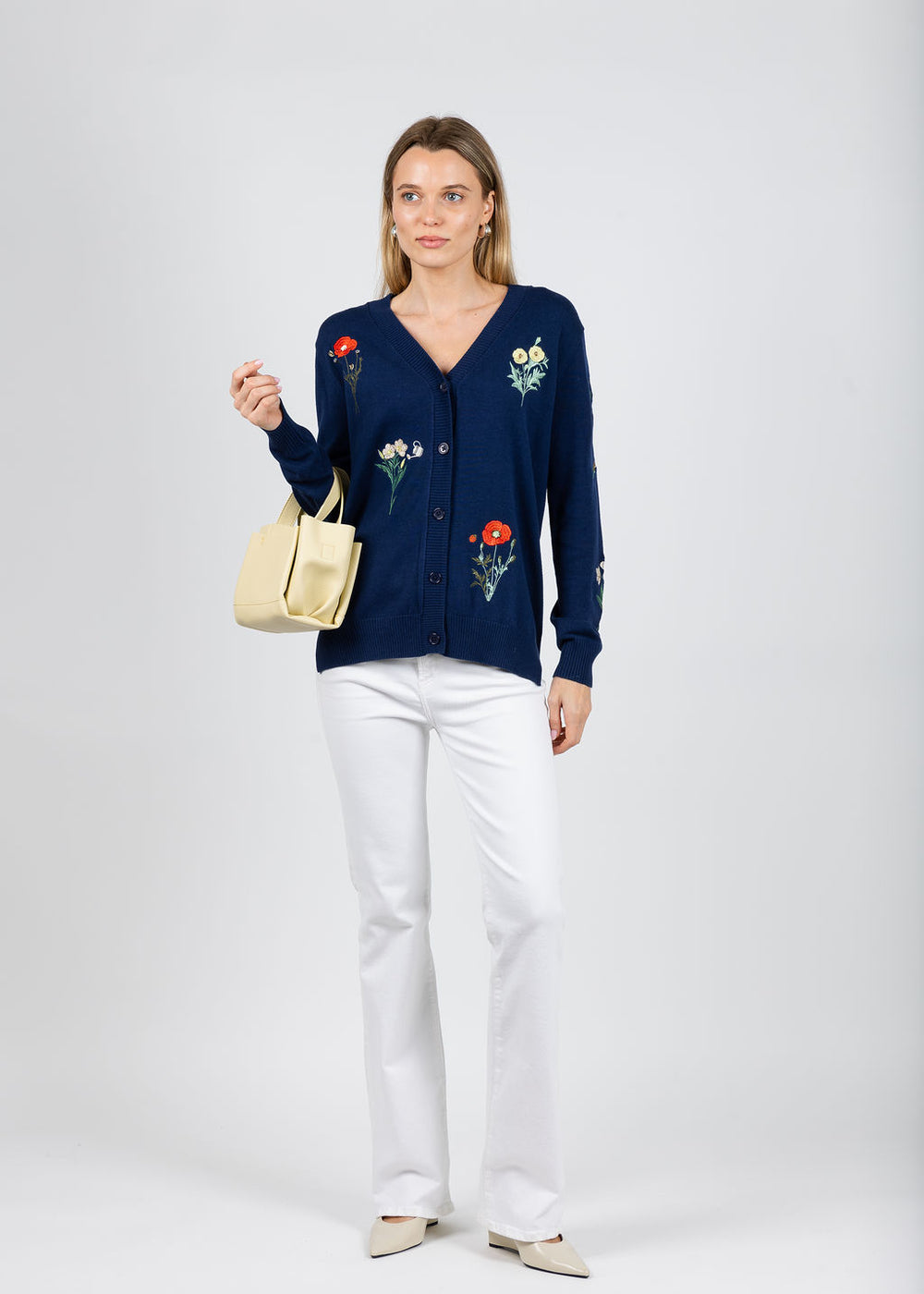 Vilagallo Botanico Embroidered Cardigan in Navy available at Barbara Katz
