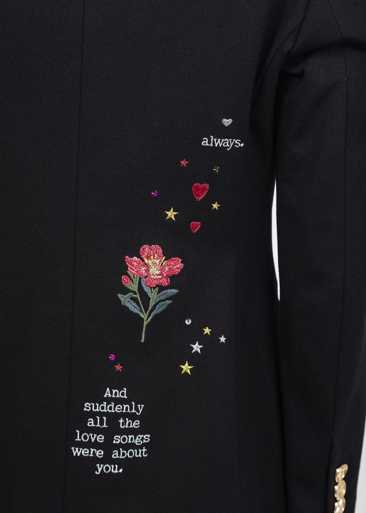 Vilagallo Cupid Patched &amp; Embroidered Jacket - Black available at Barbara Katz