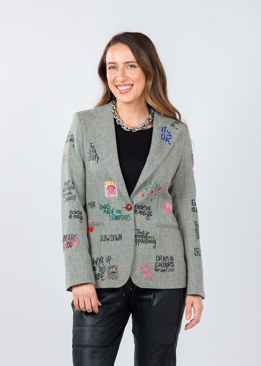 Vilagallo Helen Graffiti Jacket in Multi available at Barbara Katz