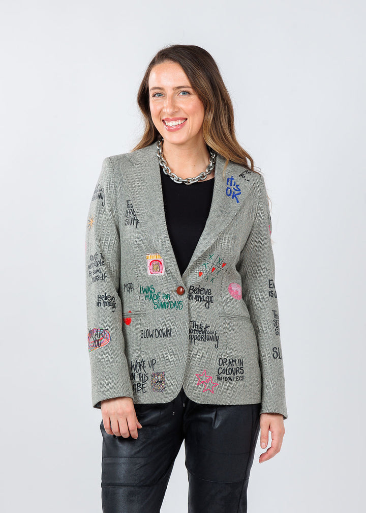 Vilagallo Helen Graffiti Jacket in Multi available at Barbara Katz
