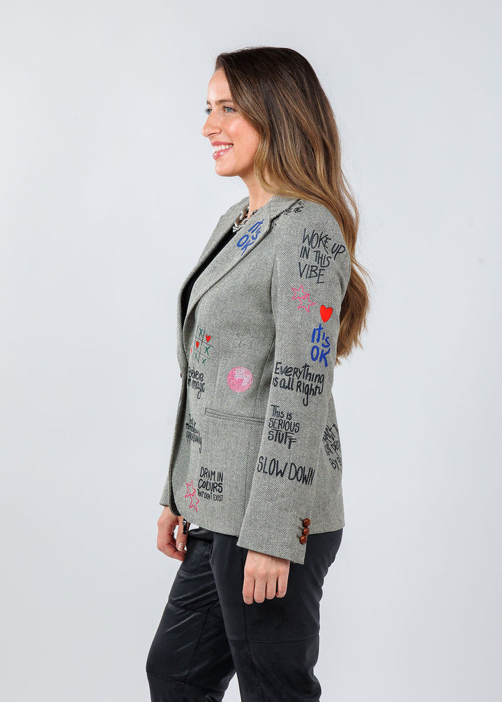 Vilagallo Helen Graffiti Jacket in Multi available at Barbara Katz