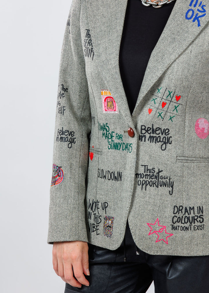 Vilagallo Helen Graffiti Jacket in Multi available at Barbara Katz