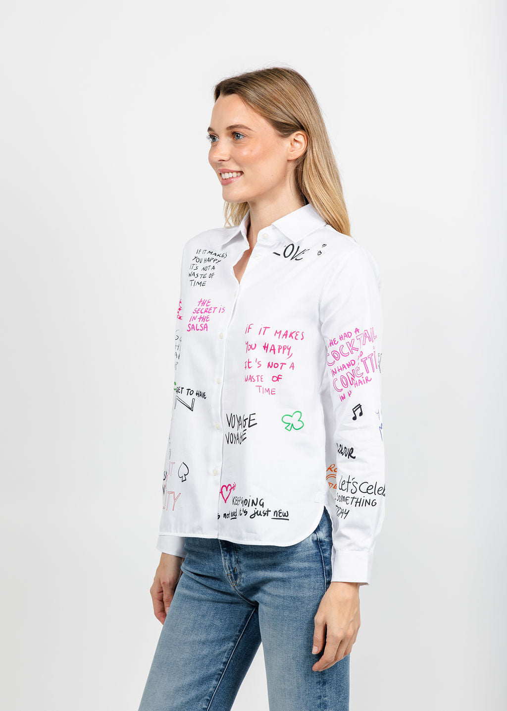 Vilagallo Ferris Wheel Love Graffiti Print Blouse - White available at Barbara Katz