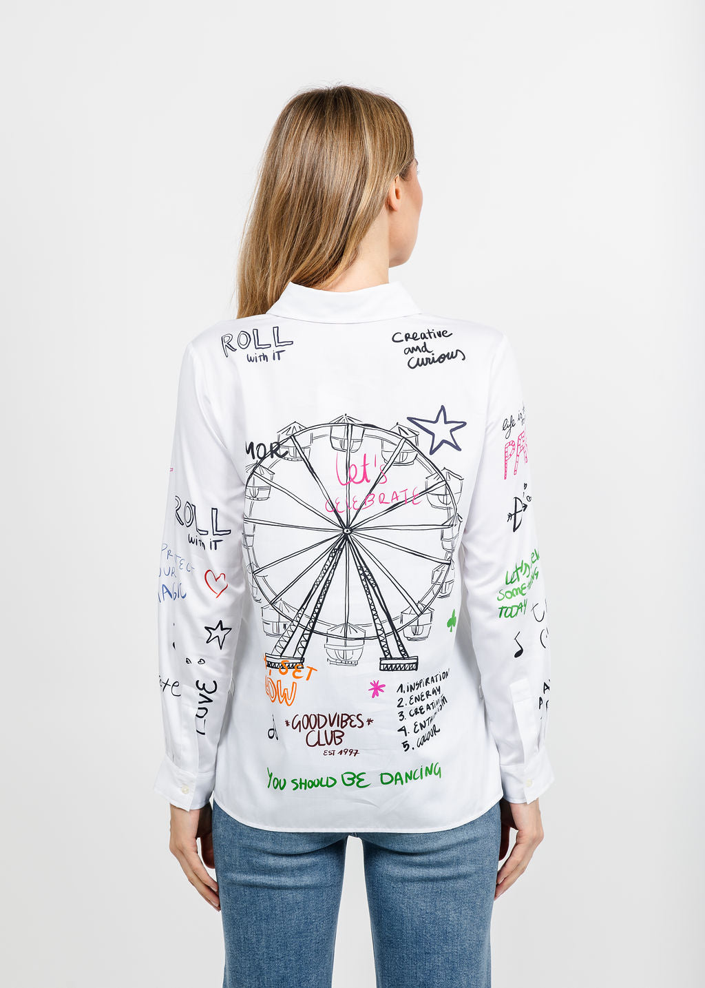 Vilagallo Ferris Wheel Love Graffiti Print Blouse - White available at Barbara Katz