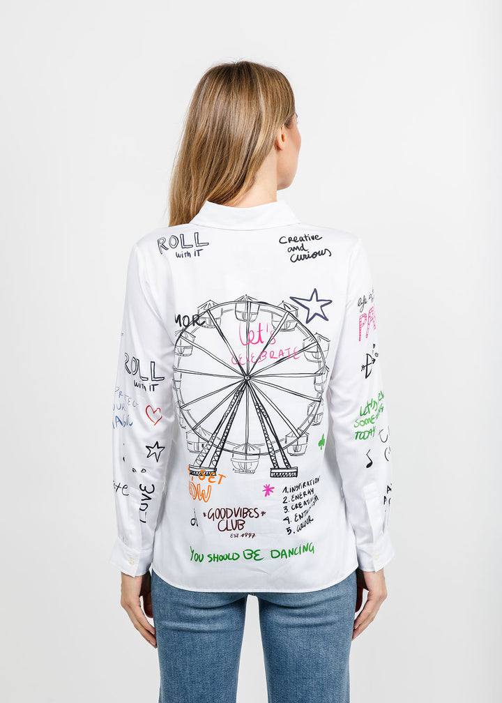 Vilagallo Ferris Wheel Love Graffiti Print Blouse - White available at Barbara Katz