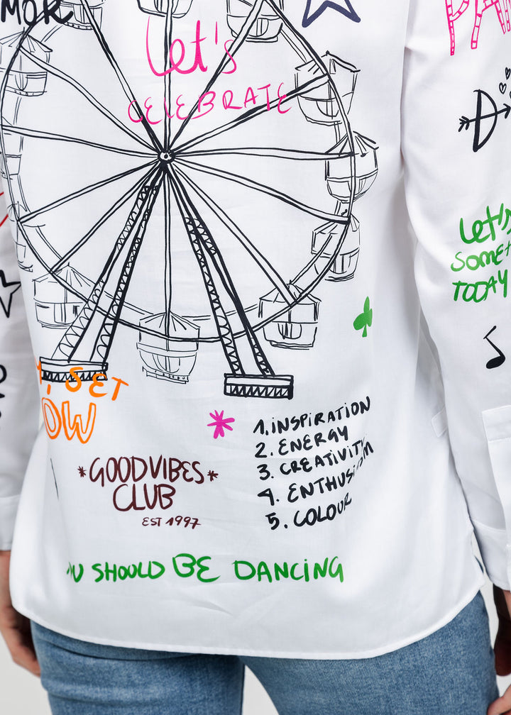 Vilagallo Ferris Wheel Love Graffiti Print Blouse - White available at Barbara Katz