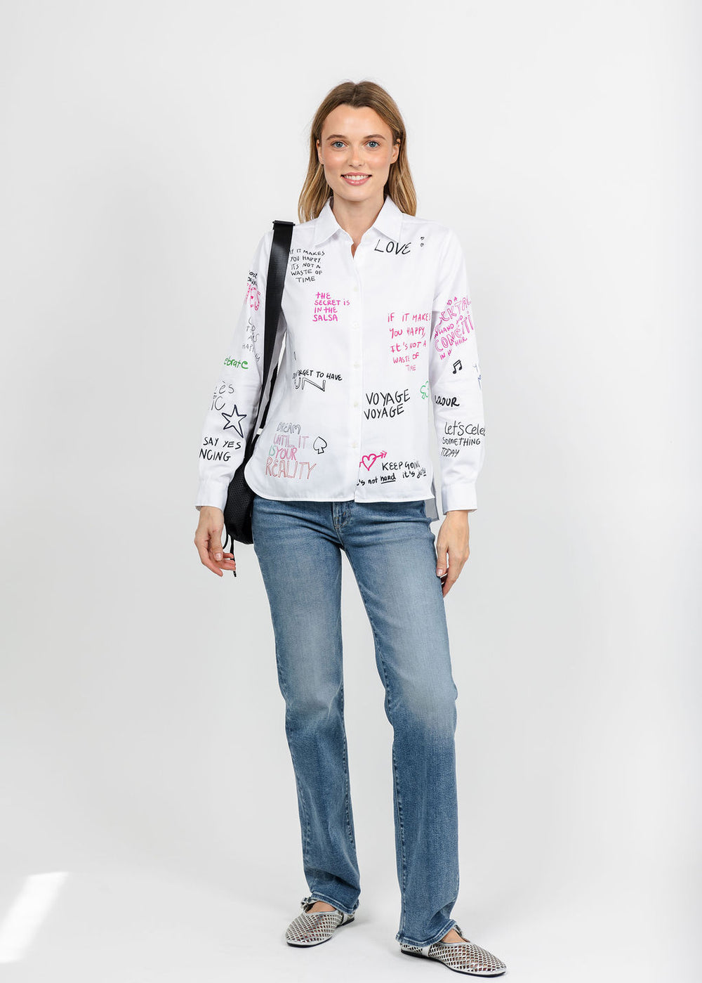 Vilagallo Ferris Wheel Love Graffiti Print Blouse - White available at Barbara Katz