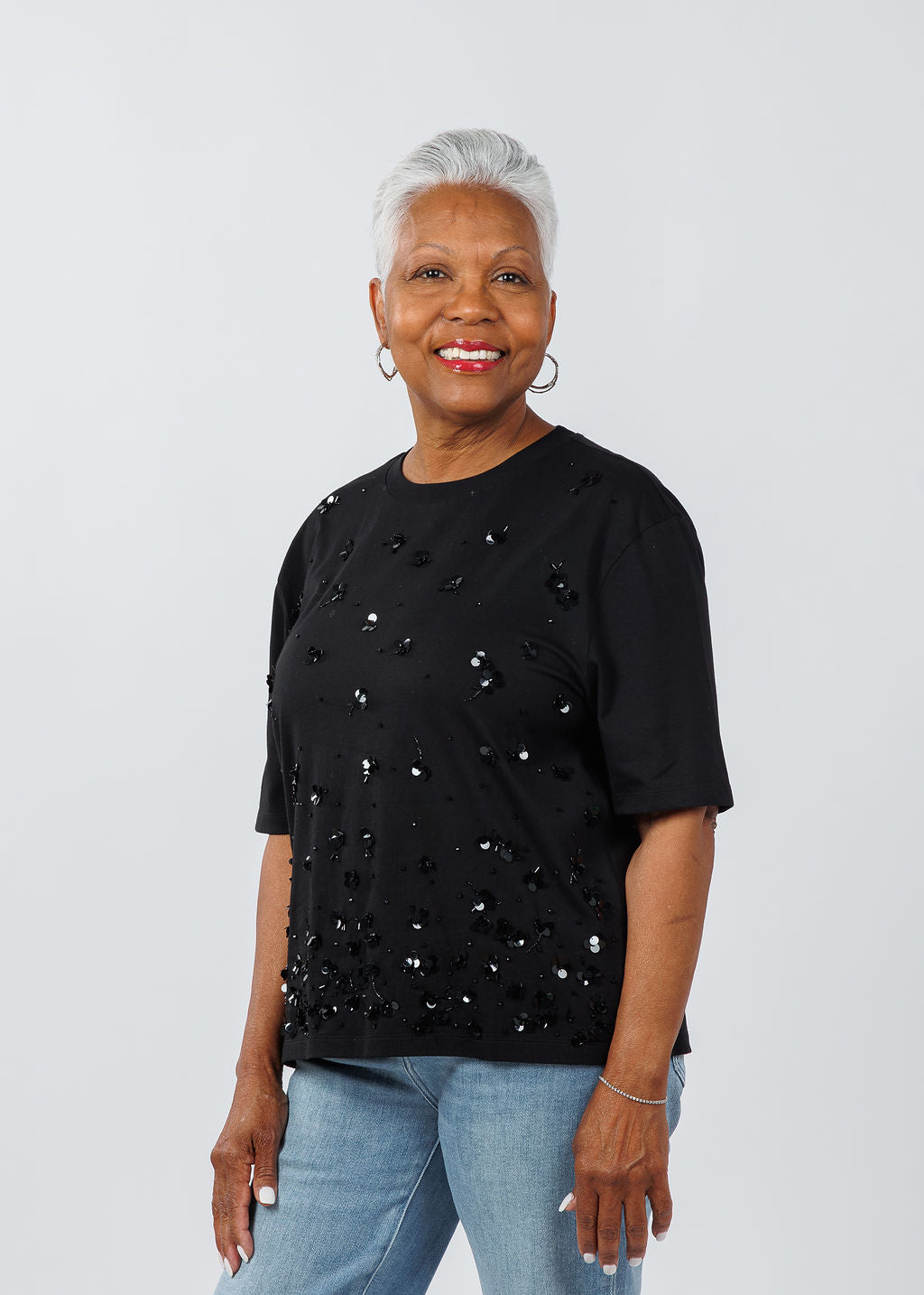 Vilagallo Flores Bordado Top in Black available at Barbara Katz