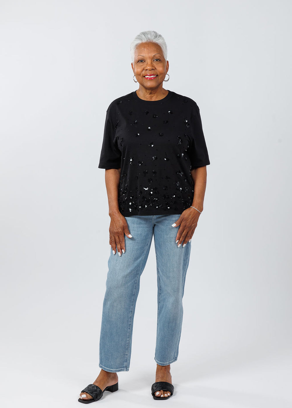 Vilagallo Flores Bordado Top in Black available at Barbara Katz