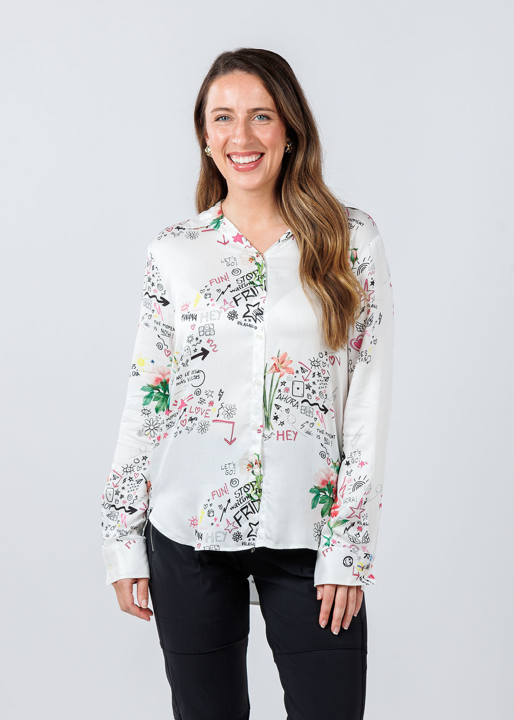 Vilagallo Gaby Graffiti Print Blouse available at Barbara Katz