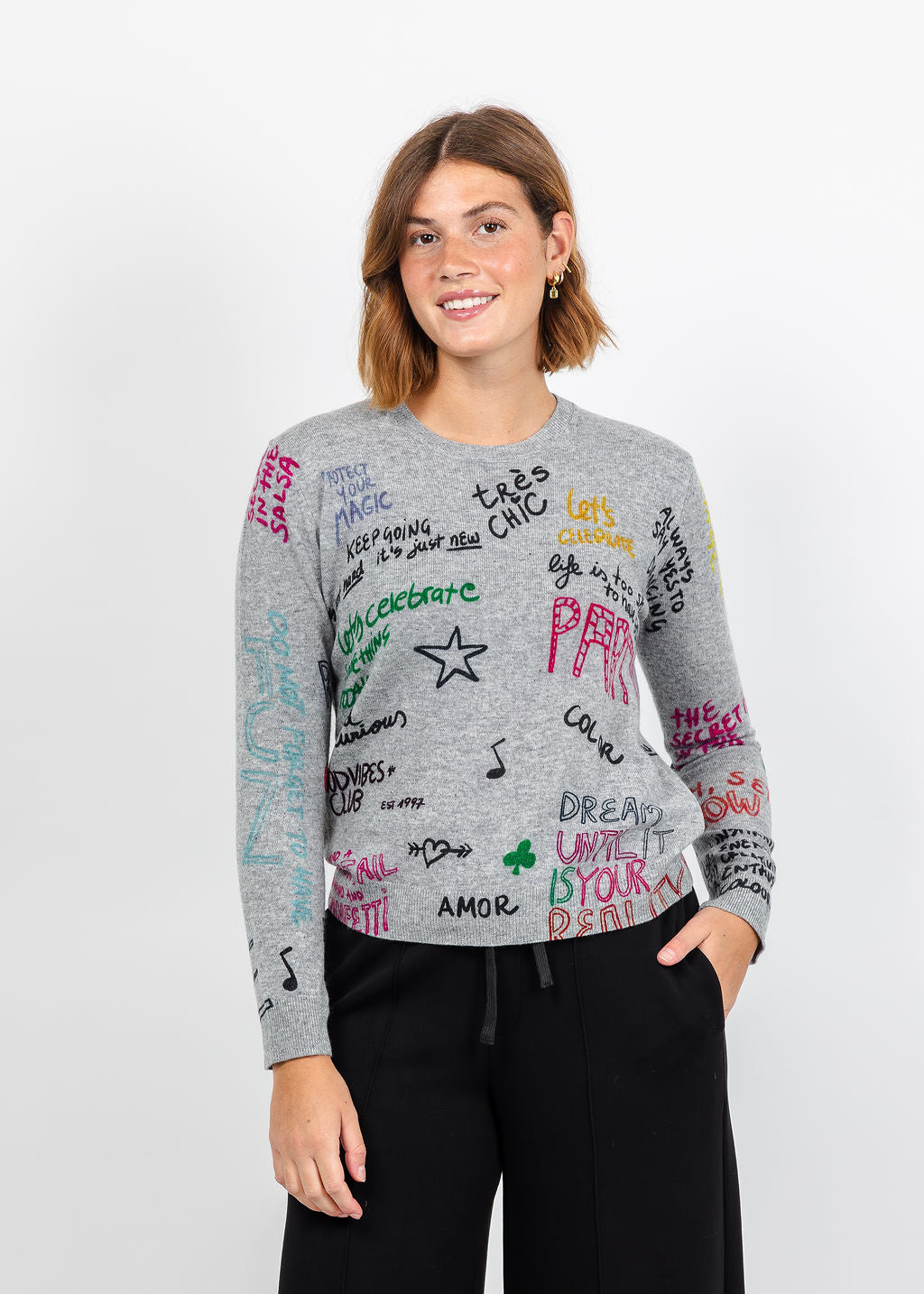 Vilagallo Graffiti Ferris Wheel Sweater - Grey available at Barbara Katz