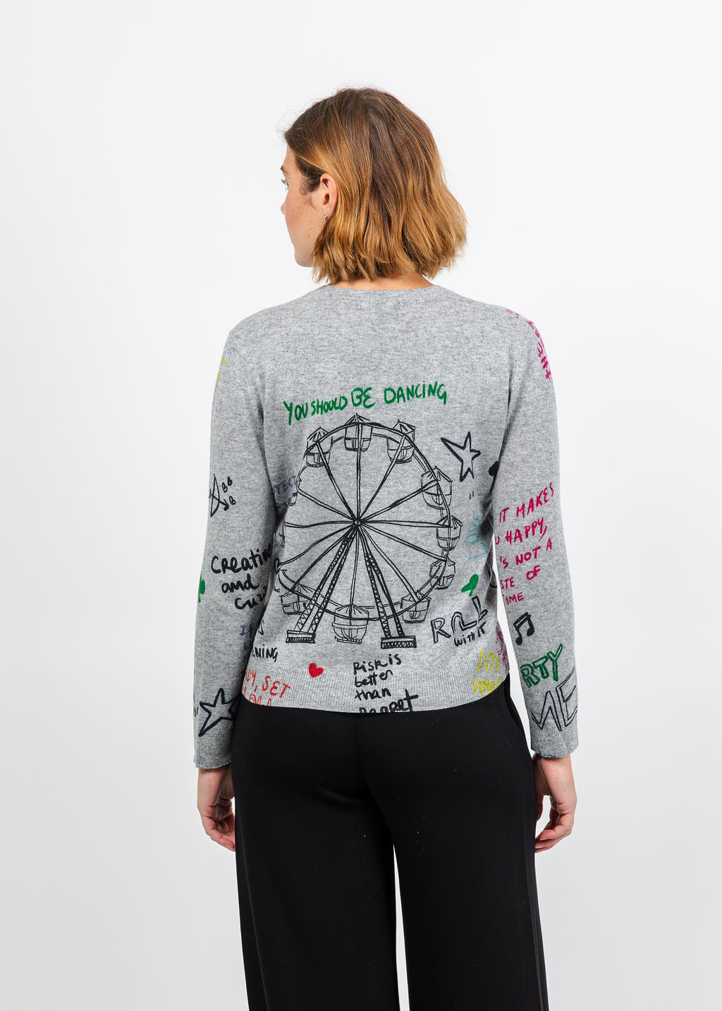 Vilagallo Graffiti Ferris Wheel Sweater - Grey available at Barbara Katz