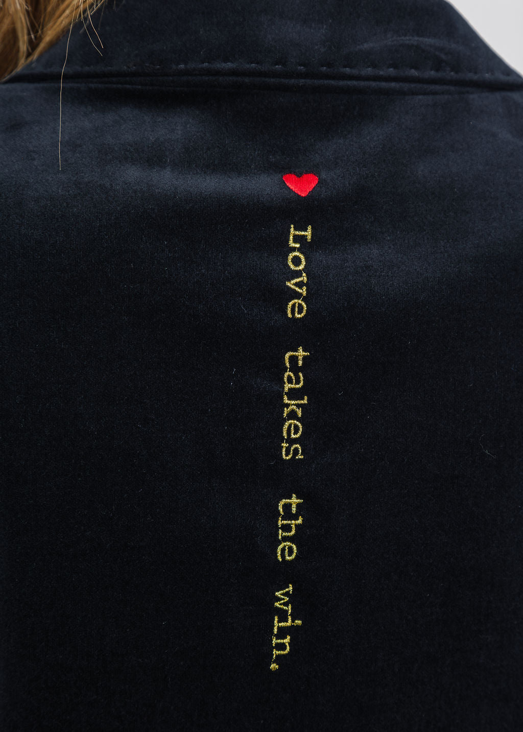 Vilagallo Heart Embroidered Jacket with Ruffle Sleeve - Navy available at Barbara Katz